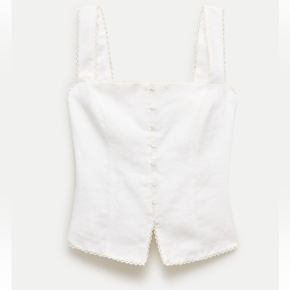 J crew lace trim button up tank top White linen size 4 NEW